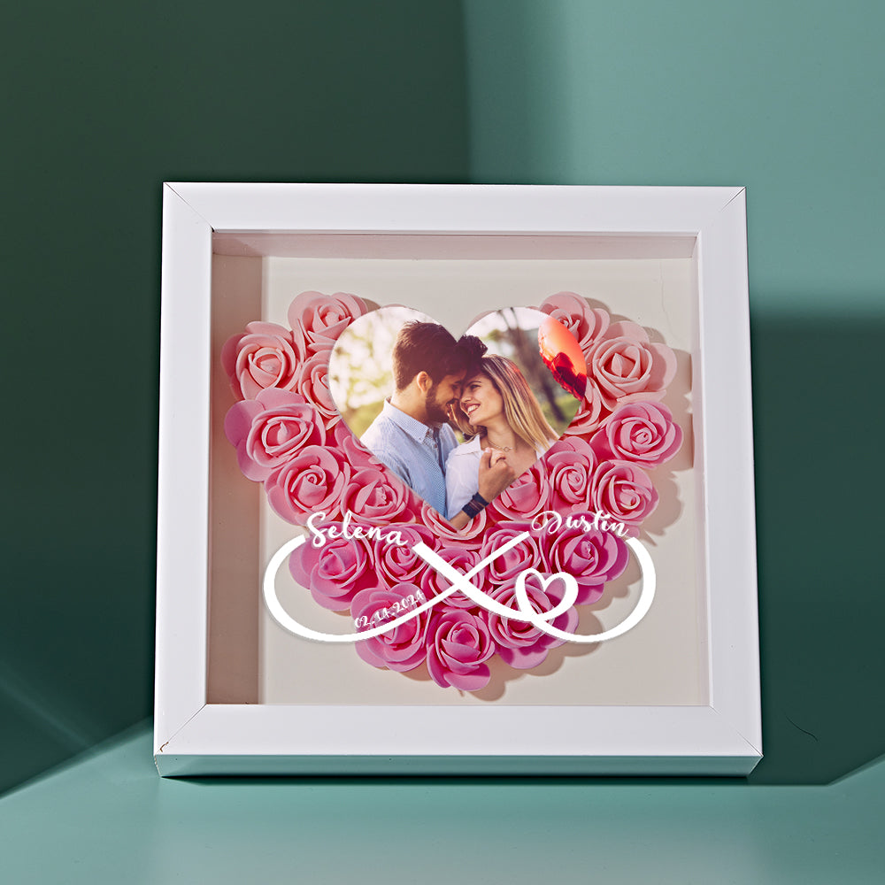 Caja De Sombras De Flores De Corazón Personalizada Con Foto Regalo Romántico Para Amante - soufeeles