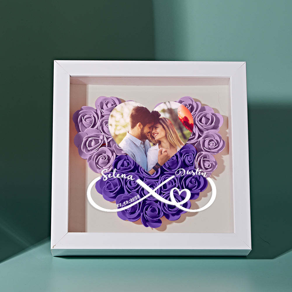 Caja De Sombras De Flores De Corazón Personalizada Con Foto Regalo Romántico Para Amante - soufeeles