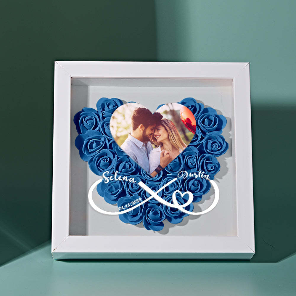 Caja De Sombras De Flores De Corazón Personalizada Con Foto Regalo Romántico Para Amante - soufeeles