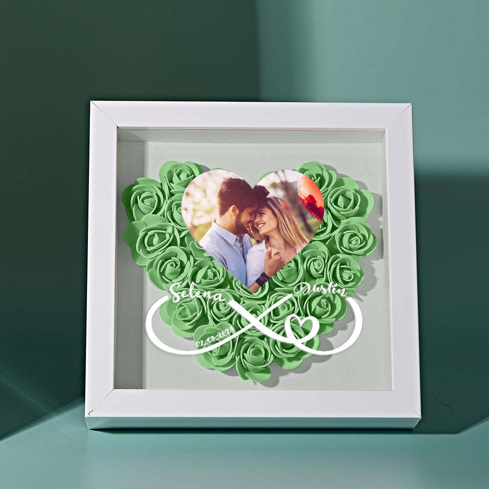 Caja De Sombras De Flores De Corazón Personalizada Con Foto Regalo Romántico Para Amante - soufeeles