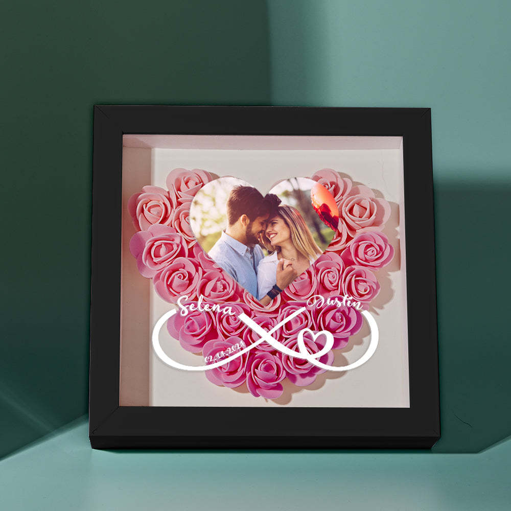 Caja De Sombras De Flores De Corazón Personalizada Con Foto Regalo Romántico Para Amante - soufeeles