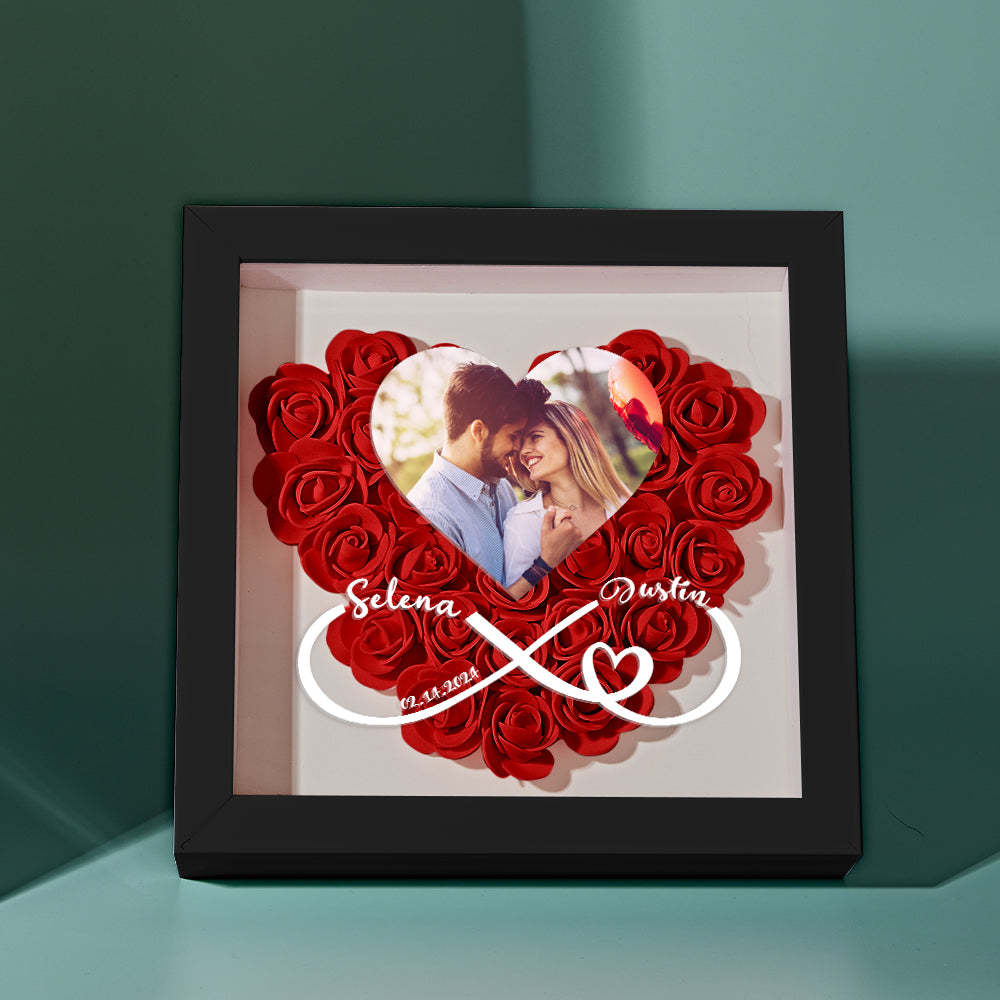 Caja De Sombras De Flores De Corazón Personalizada Con Foto Regalo Romántico Para Amante - soufeeles