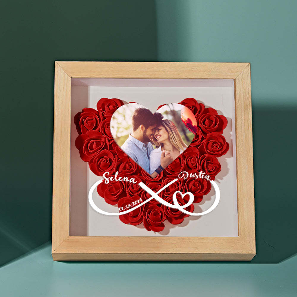 Caja De Sombras De Flores De Corazón Personalizada Con Foto Regalo Romántico Para Amante - soufeeles