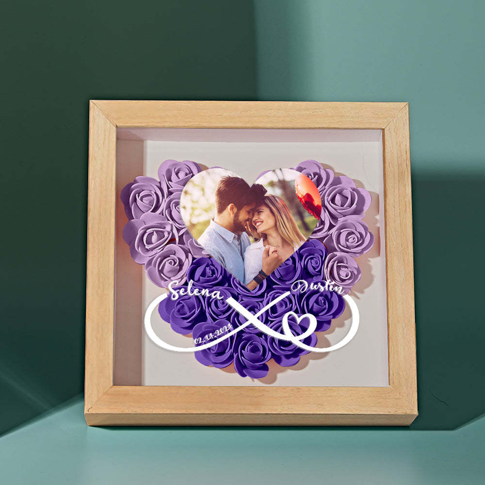 Caja De Sombras De Flores De Corazón Personalizada Con Foto Regalo Romántico Para Amante - soufeeles