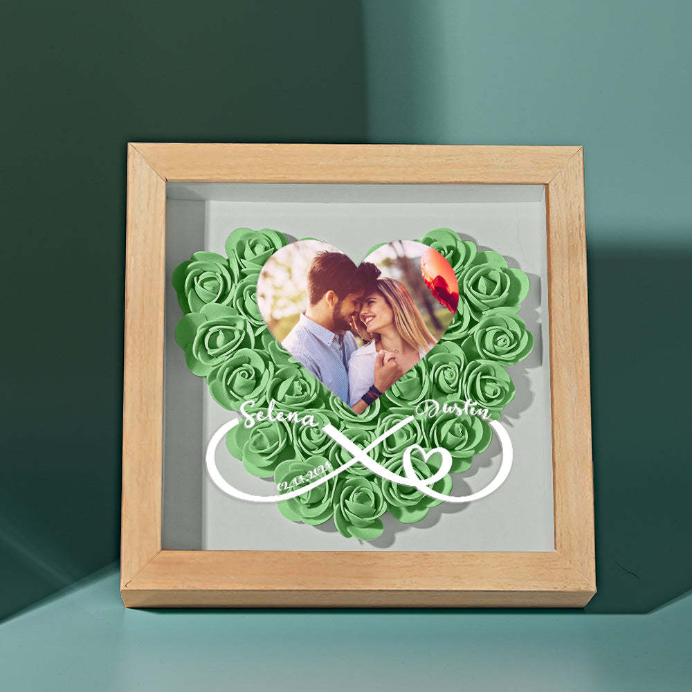 Caja De Sombras De Flores De Corazón Personalizada Con Foto Regalo Romántico Para Amante - soufeeles