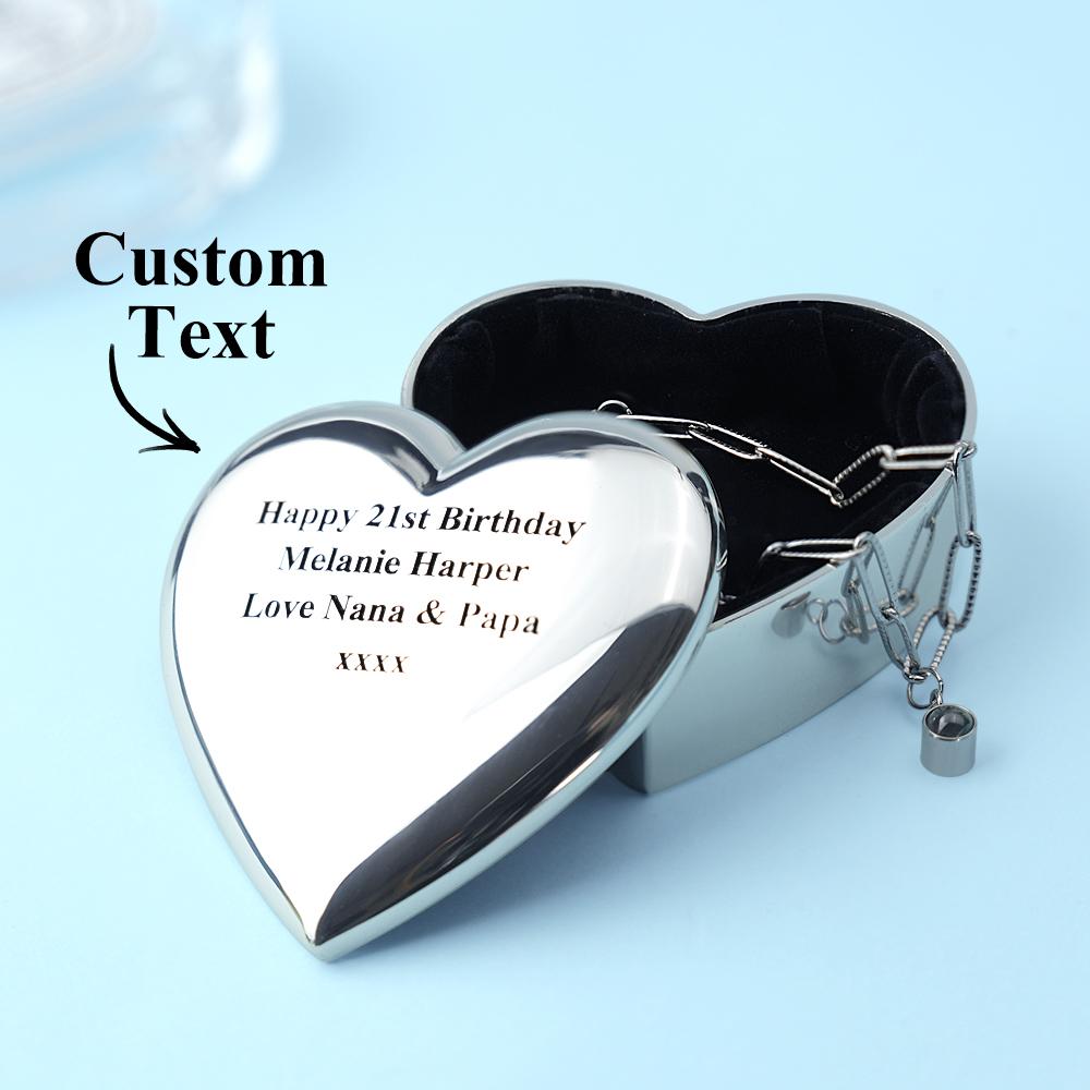 Caja De Anillo De Corazón Grabada Personalizada, Joyero De Metal Exquisito, Regalos Para Ella - soufeeles