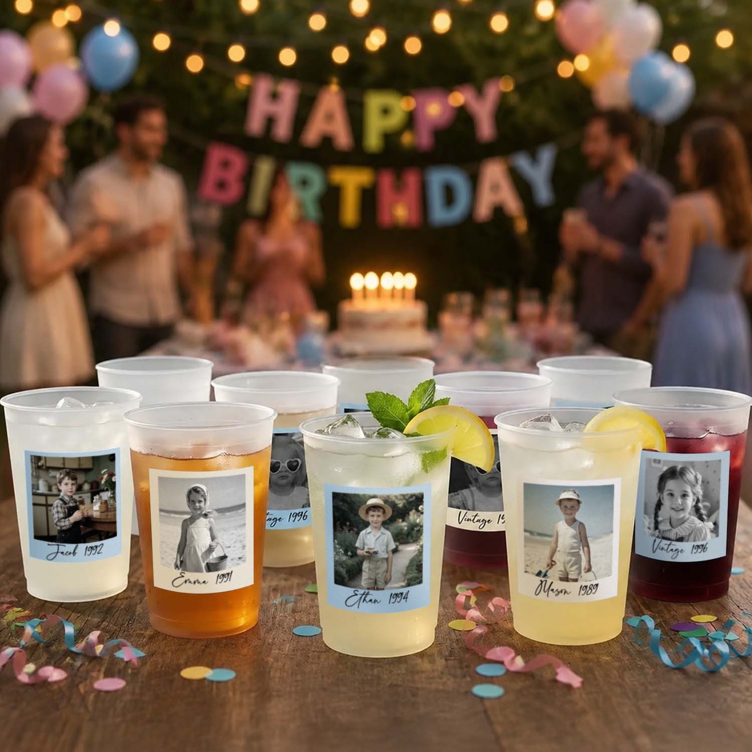 Tazas De Fiesta Vintage Personalizadas Con Pegatinas Con Fotos – Tazas De Recuerdo De Fiesta De Cumpleaños Personalizadas - soufeeles