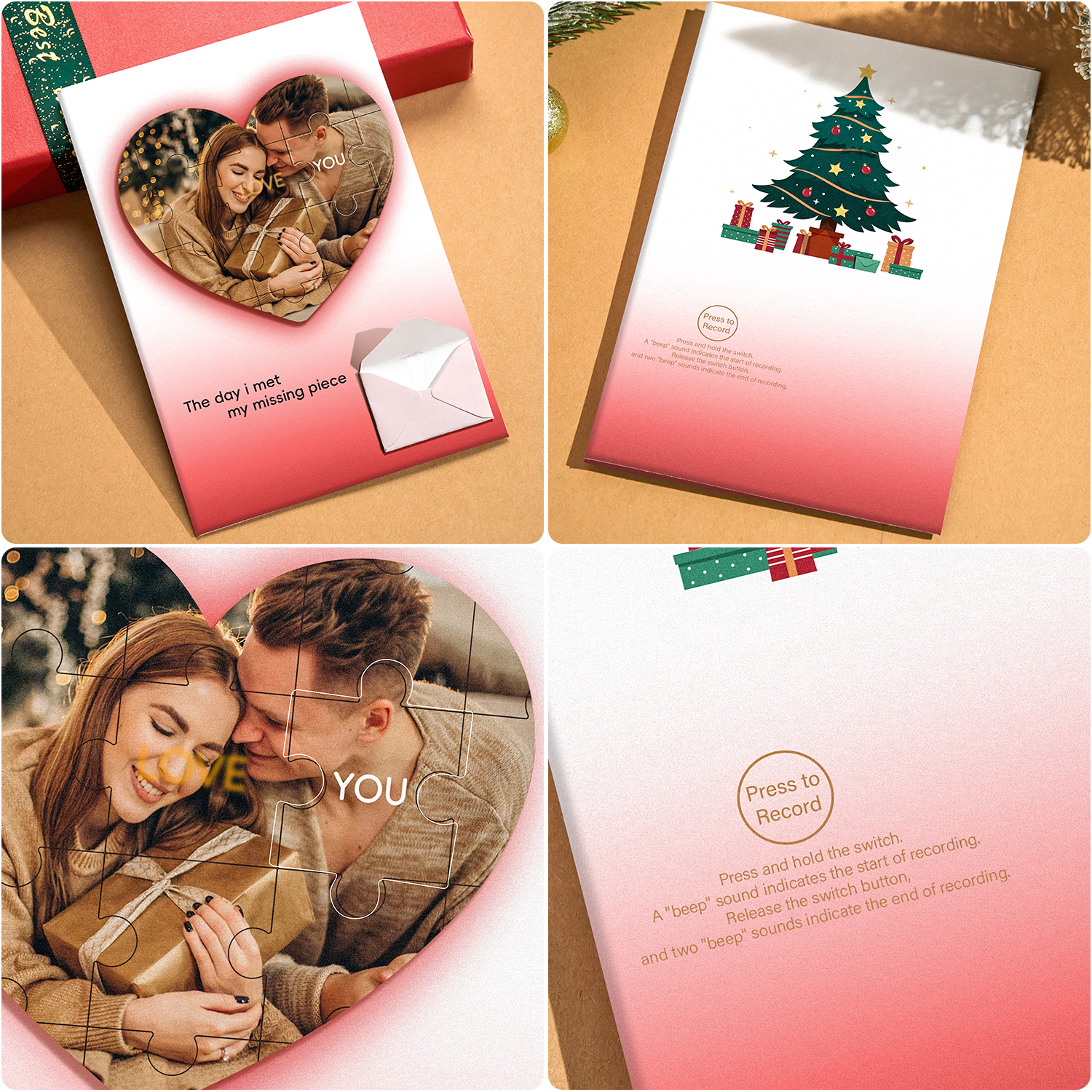 Tarjeta De Felicitación Navideña Personalizada Con Grabación De Fotos Y Rompecabezas, Regalo De Navidad - soufeeles