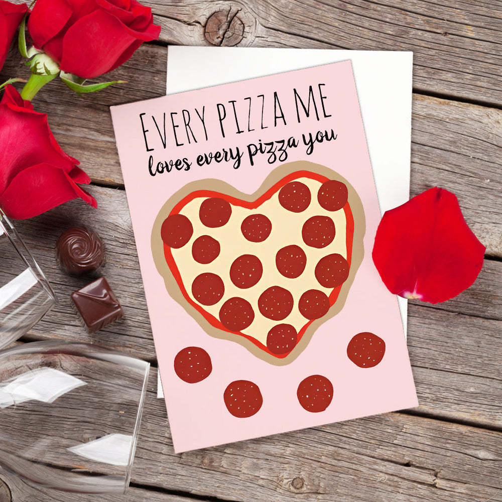 Tarjeta Linda Divertida Del Día De San Valentín Del Corazón De La Pizza - soufeeles