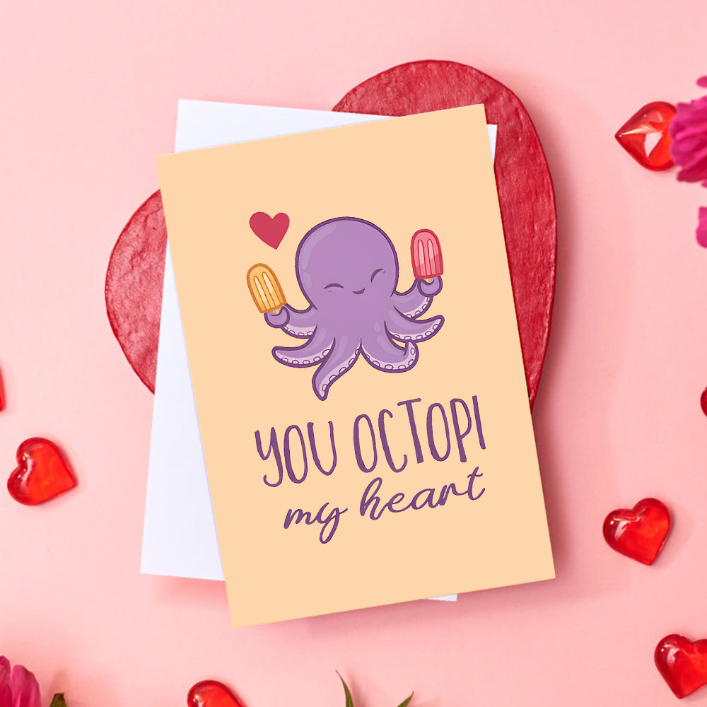 Tarjeta Divertida Para El Día De San Valentín, Pulpo, Pulpo, Mi Corazón