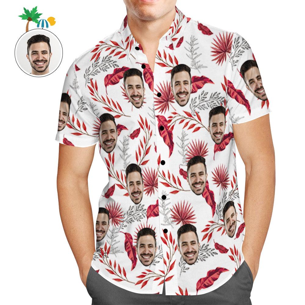 Camisas Hawaianas Personalizadas Diseño De Hojas Rojas Camisa De Playa Aloha Para Hombres