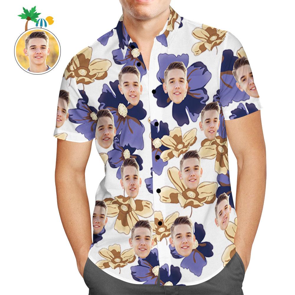 Camisas Hawaianas Personalizadas Con Diseño De Flores Moradas, Camisa De Playa Aloha Para Hombres