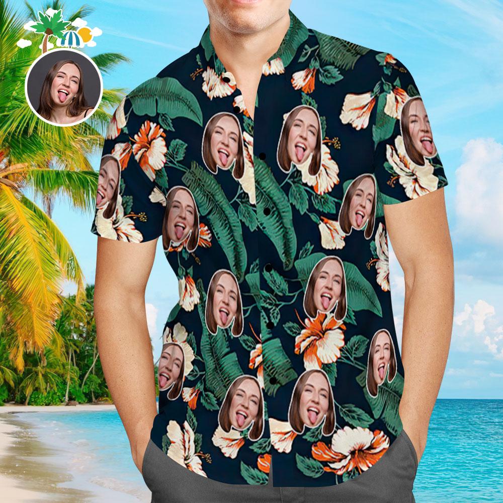 Camisas Hawaianas Personalizadas Con Diseño De Flores Anaranjadas, Camisa De Playa Aloha Para Hombres