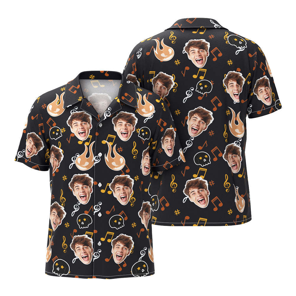 Camisa Hawaiana Con Cara Divertida Personalizada, Camisa Con Foto De Halloween, Regalo De Drama De Halloween Con Calavera Negra