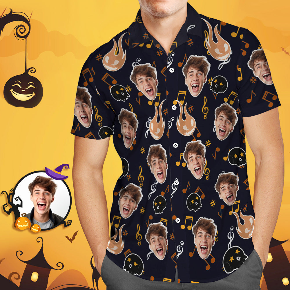 Camisa Hawaiana Con Cara Divertida Personalizada, Camisa Con Foto De Halloween, Regalo De Drama De Halloween Con Calavera Negra