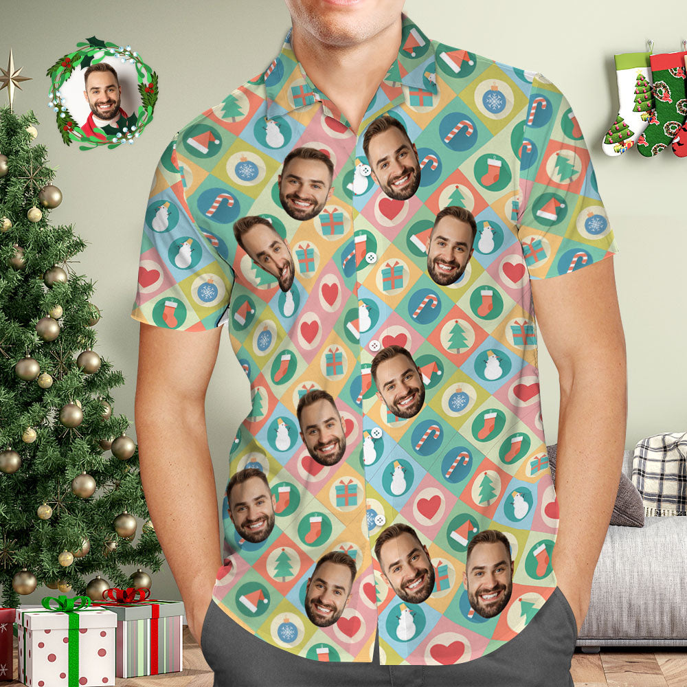 Camisa Hawaiana Con Cara Personalizada Camisas Hawaianas Con Foto Personalizada Regalo De Feliz Navidad Para Él