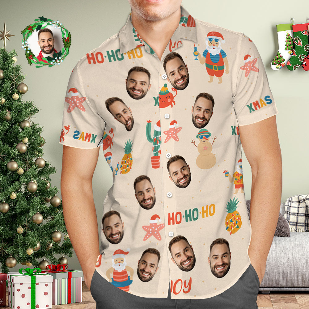 Camisa Hawaiana Con Cara Personalizada Camisas Hawaianas Con Foto Personalizada Navidad Hohoho Feliz Navidad