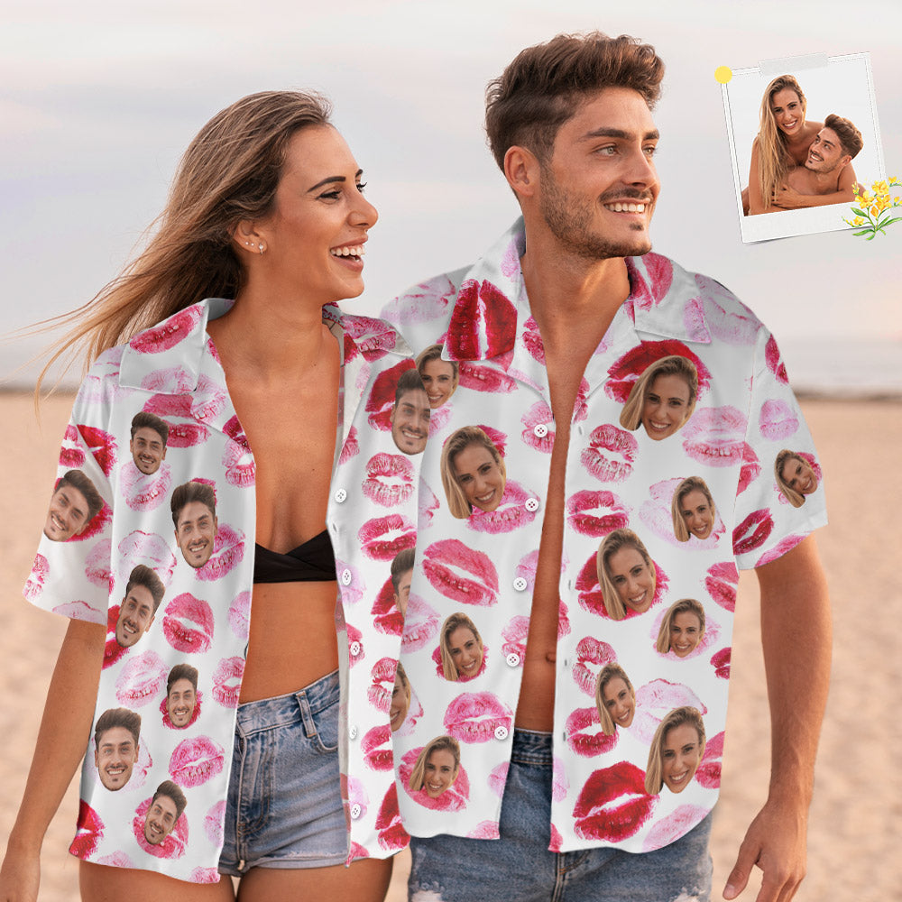 Cara Personalizada Estilo Hawaiano Labios Rojos Camisa Personalizada Traje De Pareja