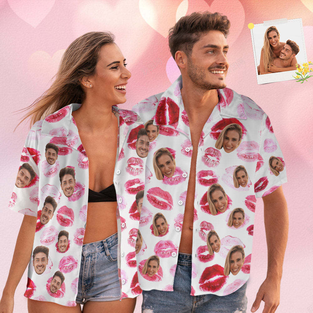 Cara Personalizada Estilo Hawaiano Labios Rojos Camisa Personalizada Traje De Pareja