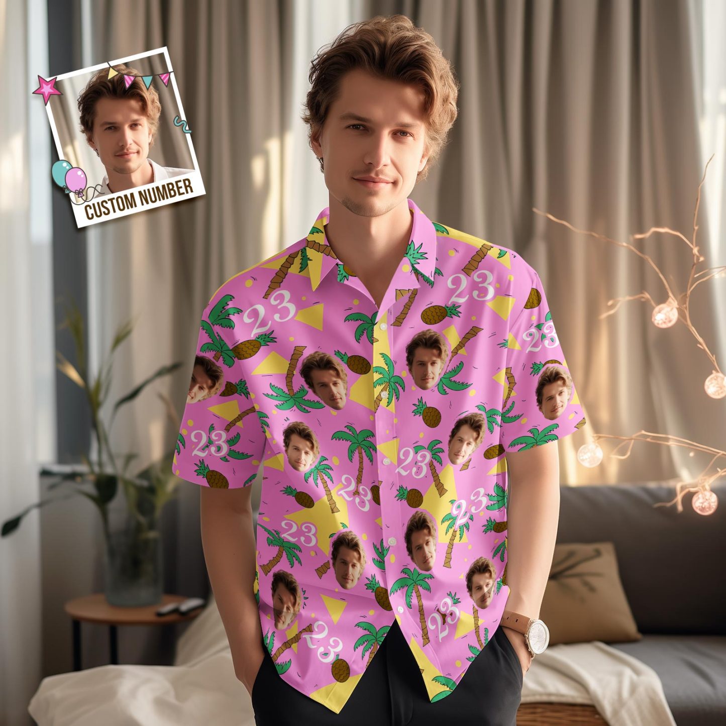 Camisa Hawaiana Con Cara Y Números Personalizados, Regalo De Cumpleaños Para El Día Del Padre, Regalos De Árbol De Coco Y Piña