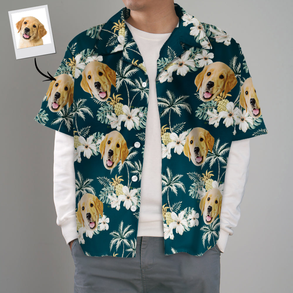 Camisas Hawaianas Personalizadas Con Cara De Mascota Camisa Hawaiana Vintage Enrrollada Camisa Casual Para Regalo