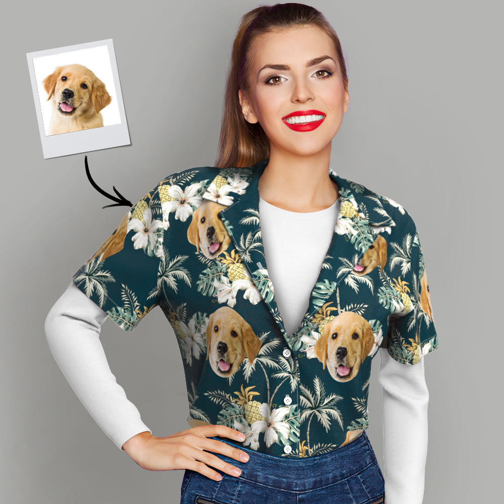Camisa Hawaiana Con Cara De Perro Personalizada, Camisa Hawaiana Vintage Funky, Manga Corta Informal Con Botones