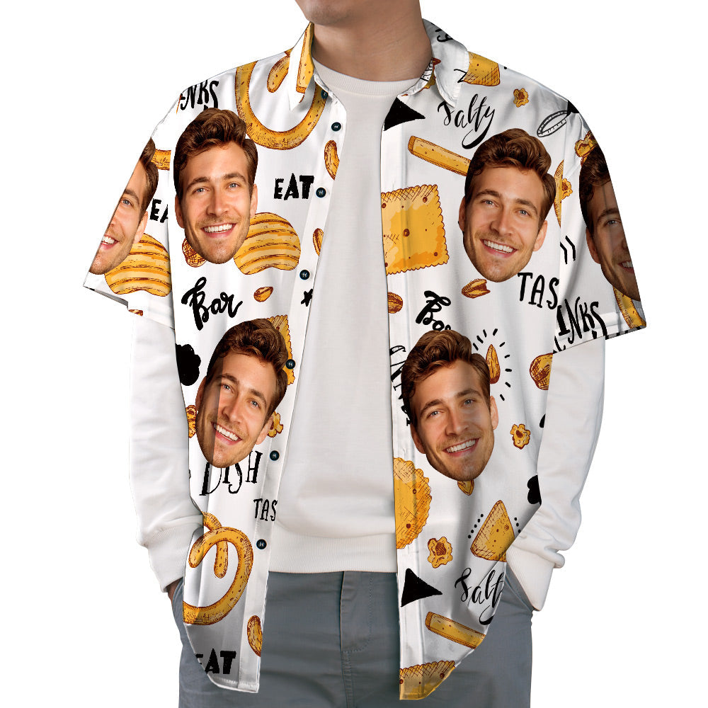 Camisa Hawaiana Con Cara Personalizada, Patatas Fritas Y Aros De Cebolla, Camisa Informal De Verano Tropical