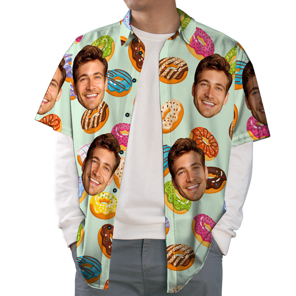 Camisa Hawaiana De Cara Personalizada Donuts Casual Tropical Verano Playa Camisa Unisex