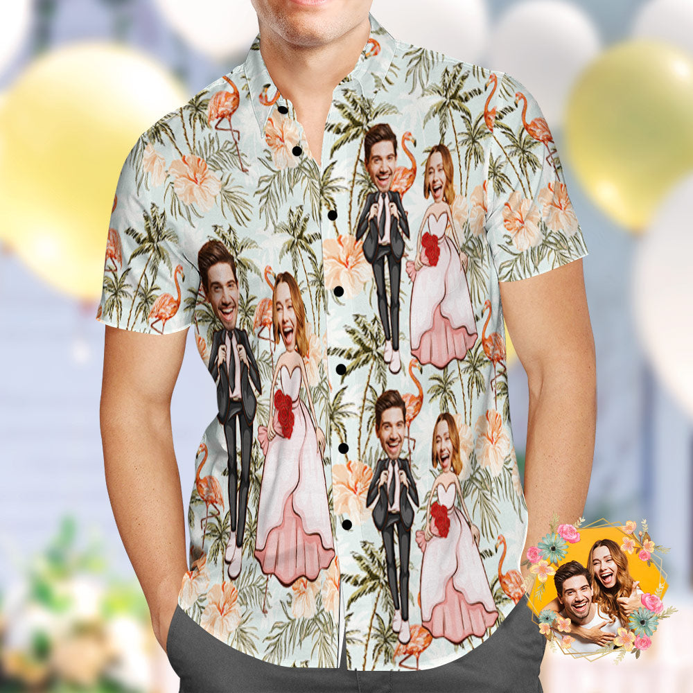 Camisa Hawaiana Personalizada Flamencos Y Cocoteros Personalizados Camisa Hawaiana De Boda Uniformes De Boda En Grupo