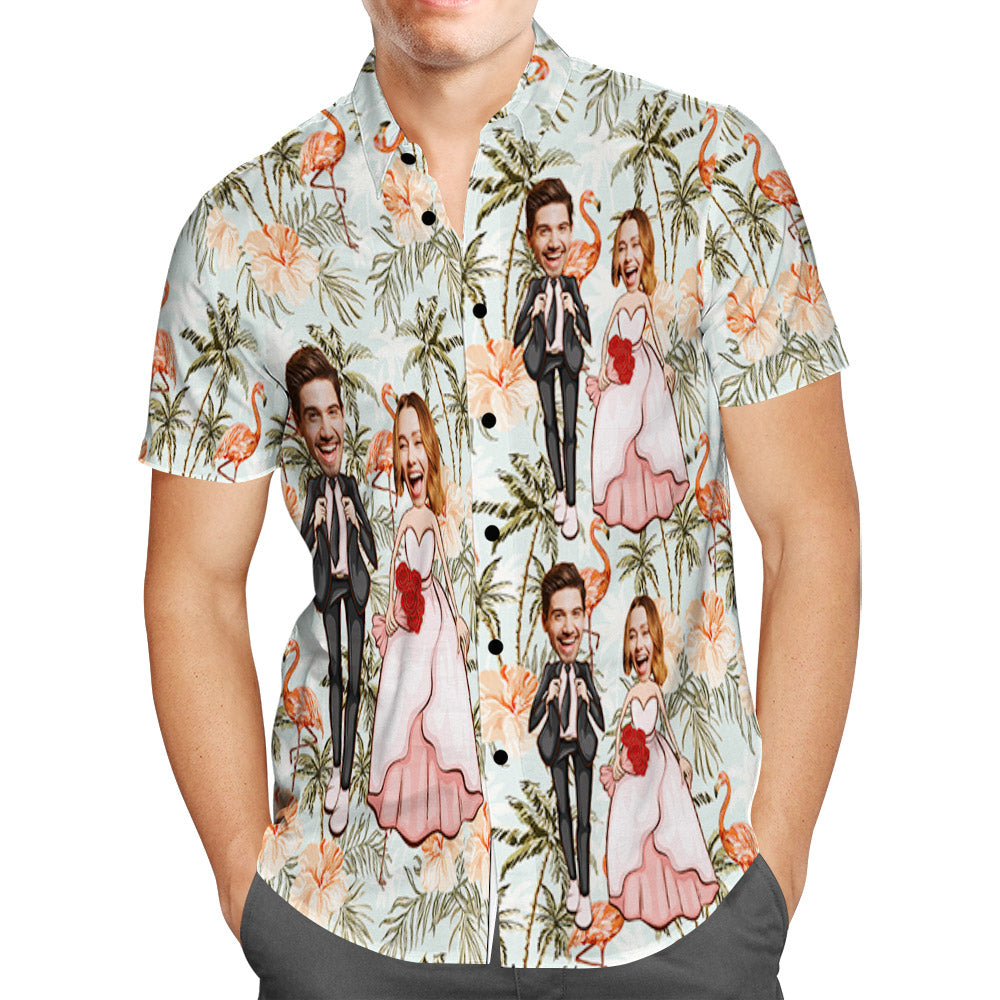 Camisa Hawaiana Personalizada Flamencos Y Cocoteros Personalizados Camisa Hawaiana De Boda Uniformes De Boda En Grupo