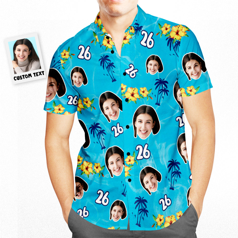 Cara Personalizada Feliz Cumpleaños Camisa Hawaiana Ondas De Agua Regalos De Cumpleaños Personalizados