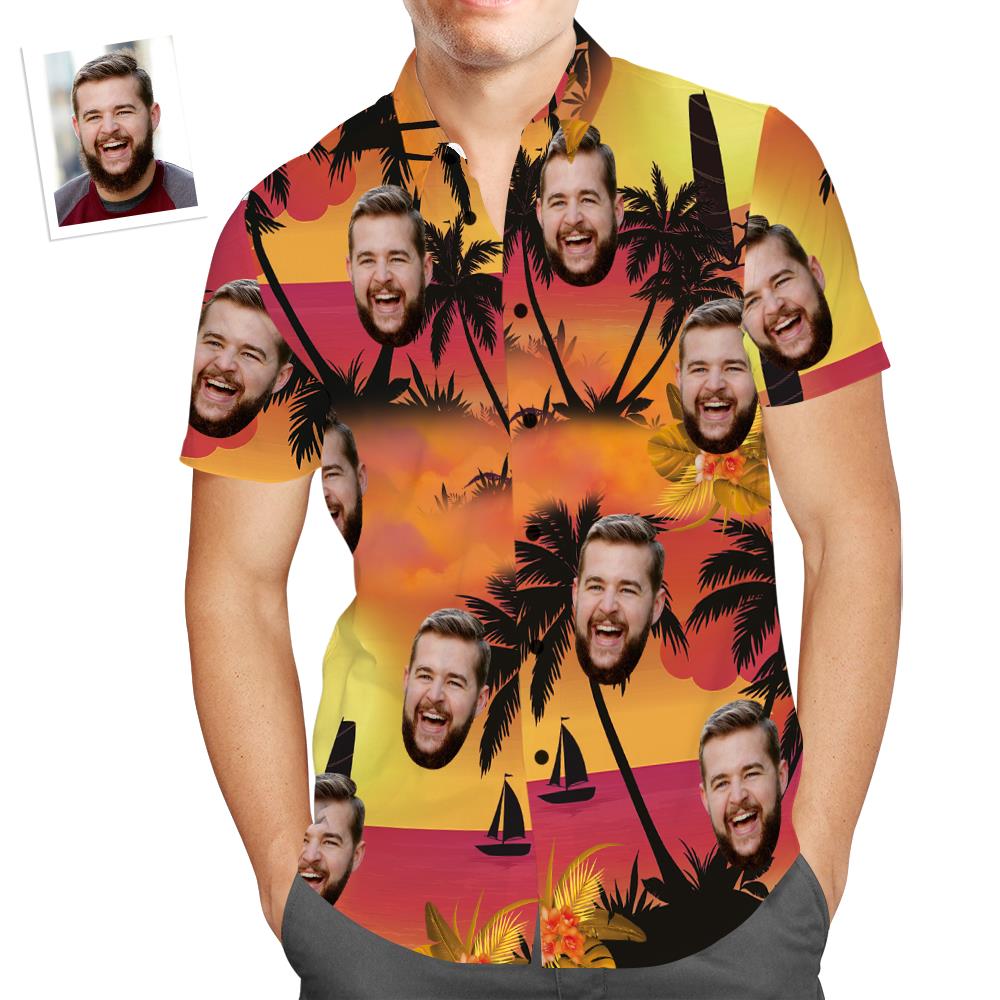 Camisa Hawaiana De Cara Personalizada Sunset Coconut Tree Beach Shirt Regalo Para Hombres