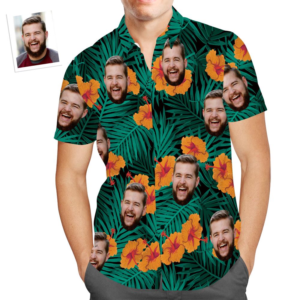 Camisa Hawaiana Con Cara Personalizada, Camisa De Playa Divertida Con Flor De Hibisco, Regalo Para Hombres