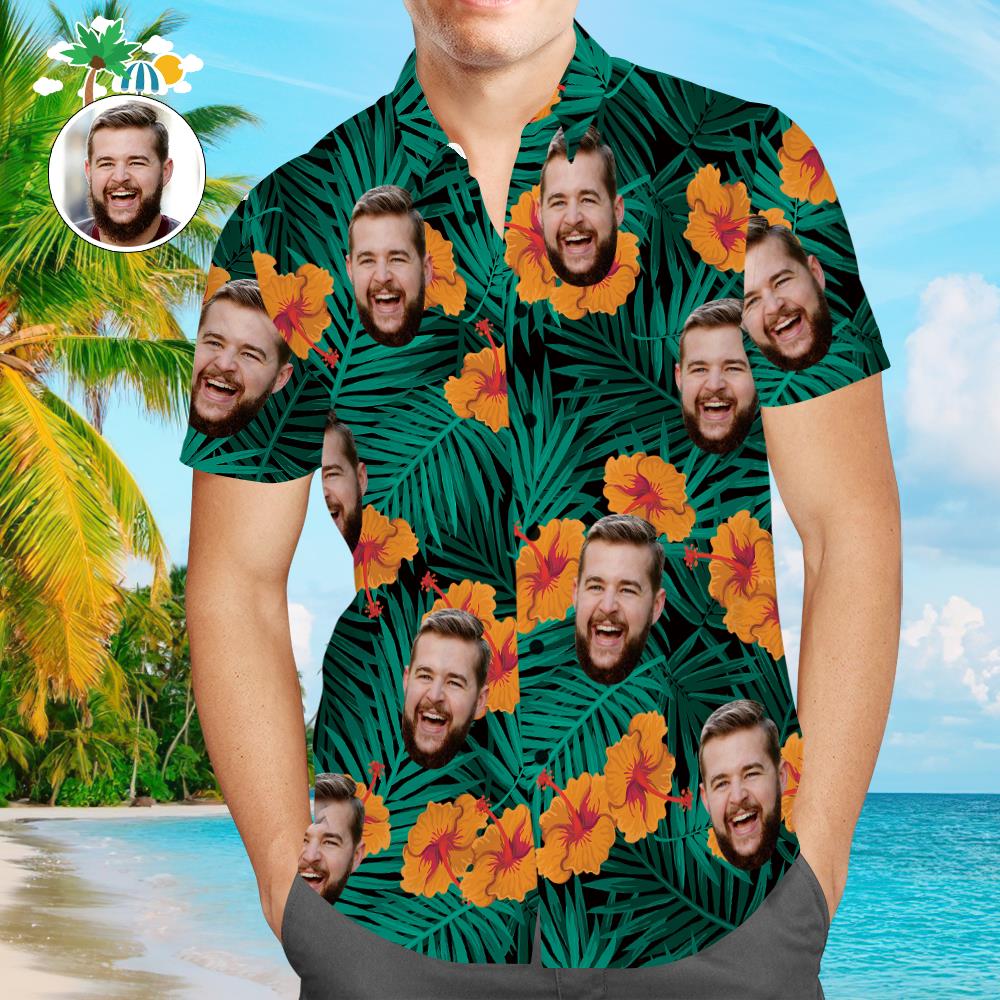 Camisa Hawaiana Con Cara Personalizada, Camisa De Playa Divertida Con Flor De Hibisco, Regalo Para Hombres