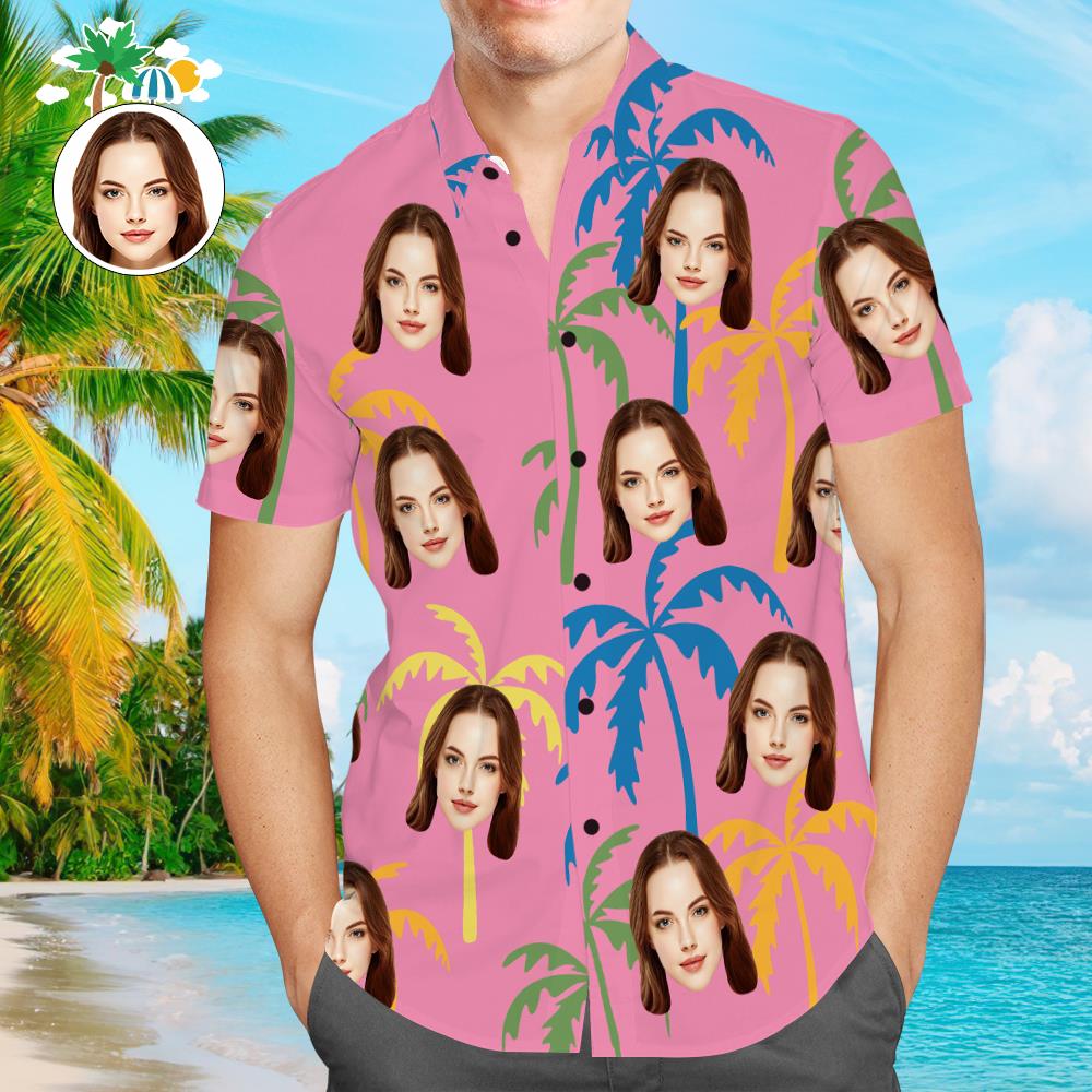 Camisa Hawaiana De Cara Personalizada Camisas De Palmera Rosa Camisas De Playa Tropicales Para Hombres