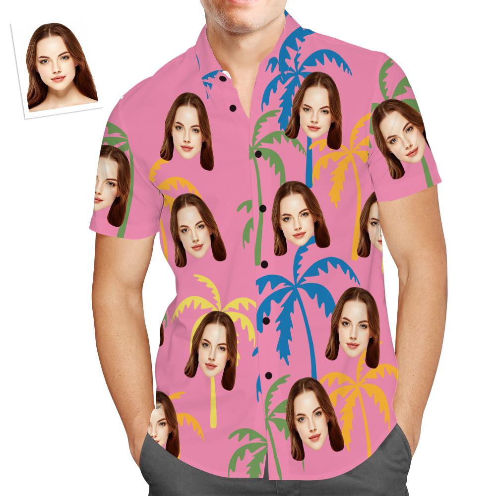 Camisa Hawaiana De Cara Personalizada Camisas De Palmera Rosa Camisas De Playa Tropicales Para Hombres