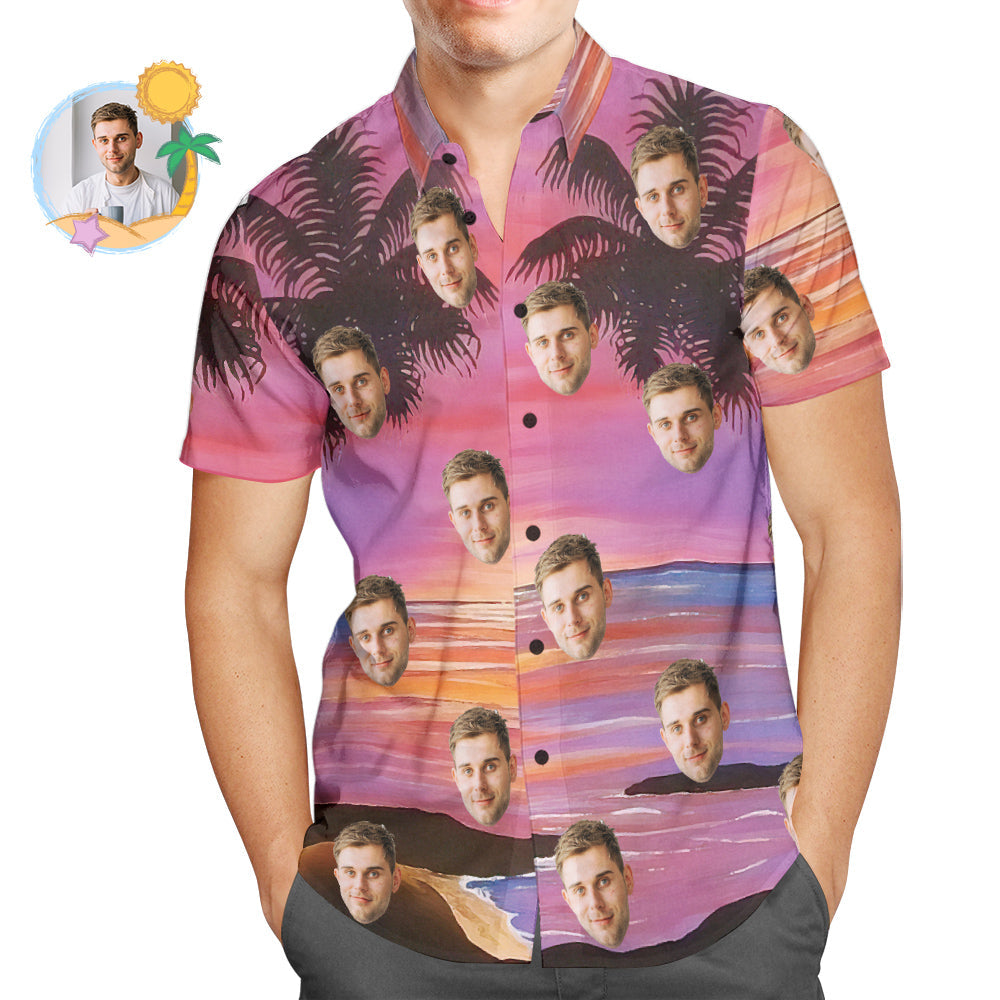 Camisa Hawaiana De Cara Personalizada Camisa De Verano De Árbol De Coco Púrpura Para Hombres