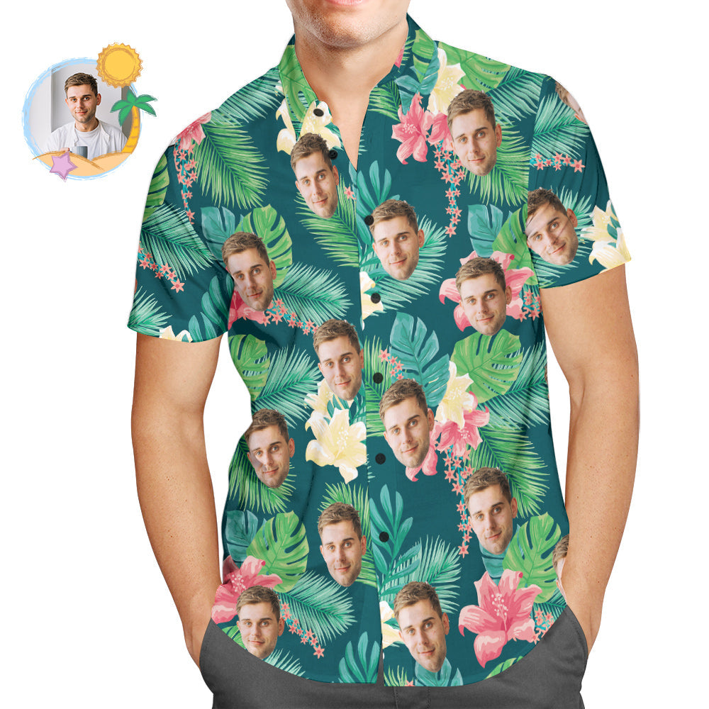 Camisa Hawaiana De Cara Personalizada Lindas Flores Rosadas Camisa De Verano Regalo Para Hombres