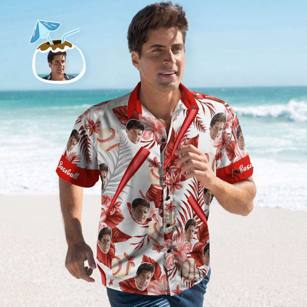 Camisas Hawaianas De Béisbol Personalizadas Para Hombre, Camisa De Playa Aloha Con Estilo De Flor Roja, Regalo De Verano