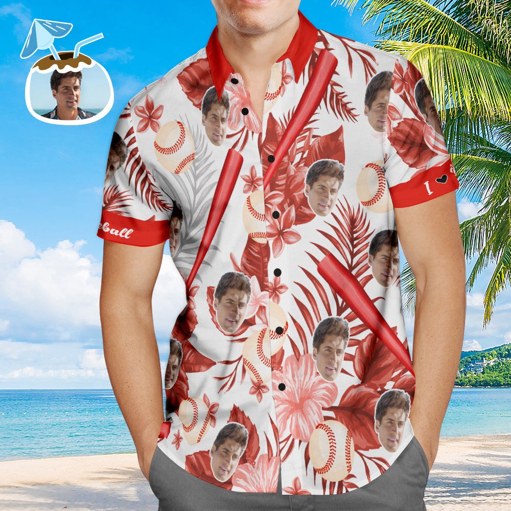 Camisas Hawaianas De Béisbol Personalizadas Para Hombre, Camisa De Playa Aloha Con Estilo De Flor Roja, Regalo De Verano