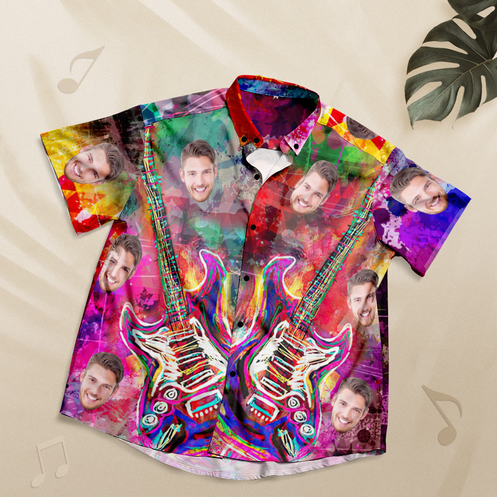 Camisa Hawaiana De Cara Personalizada Regalo De Camisa De Estilo Musical Personalizado - Guitarra