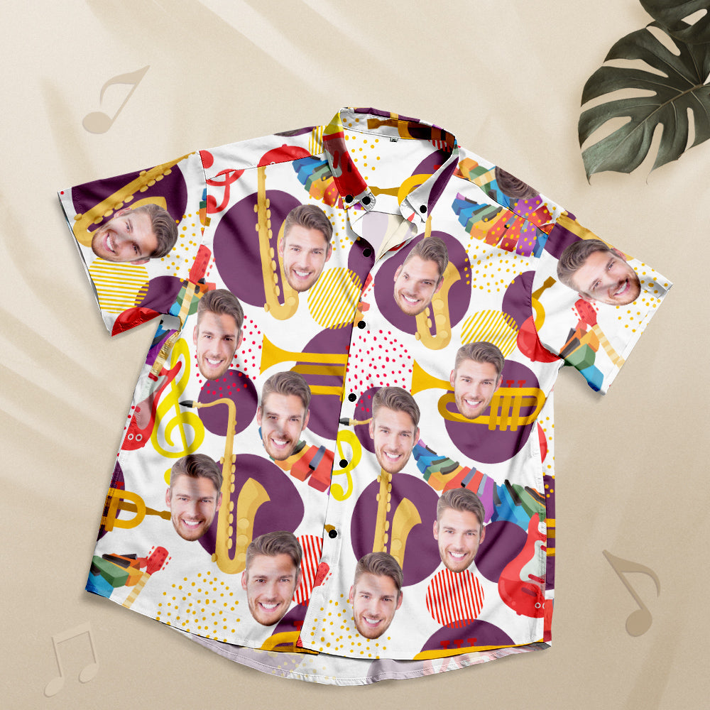 Camisa Hawaiana De Cara Personalizada Regalo De Camisa De Estilo Musical Personalizado - Saxofón