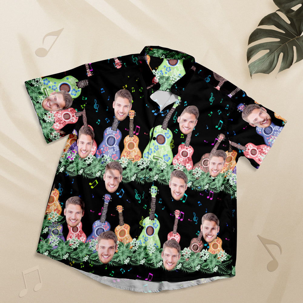 Camisa Hawaiana De Cara Personalizada Regalo De Camisa De Estilo Musical Personalizado - Guitarra Musical