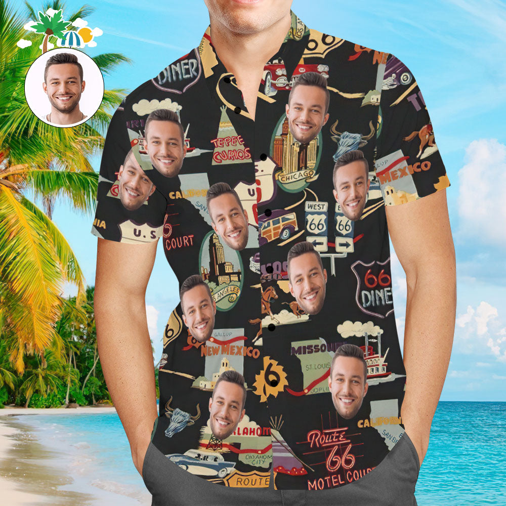 Camisa Hawaiana De Cara Personalizada Ruta 66 Iconos Aloha Beach Camisa Regalo Para Él