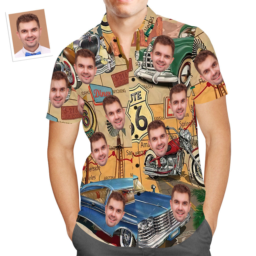 Camisa Hawaiana De Cara Personalizada Vintage Route 66 Aloha Beach Shirt Regalo Para Él