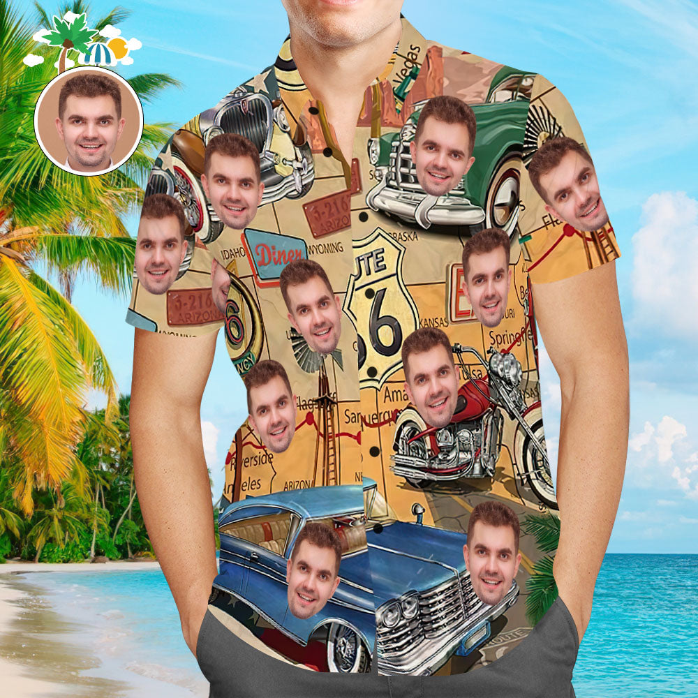 Camisa Hawaiana De Cara Personalizada Vintage Route 66 Aloha Beach Shirt Regalo Para Él