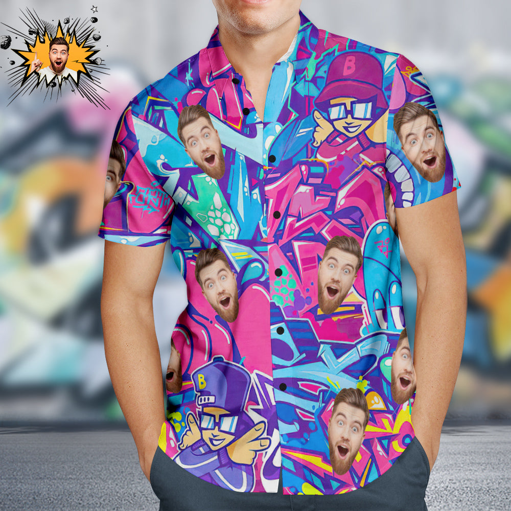Camisas Hawaianas De Cara Personalizada Camisa Personalizada Estilo Hip Hop Graffiti Colorido