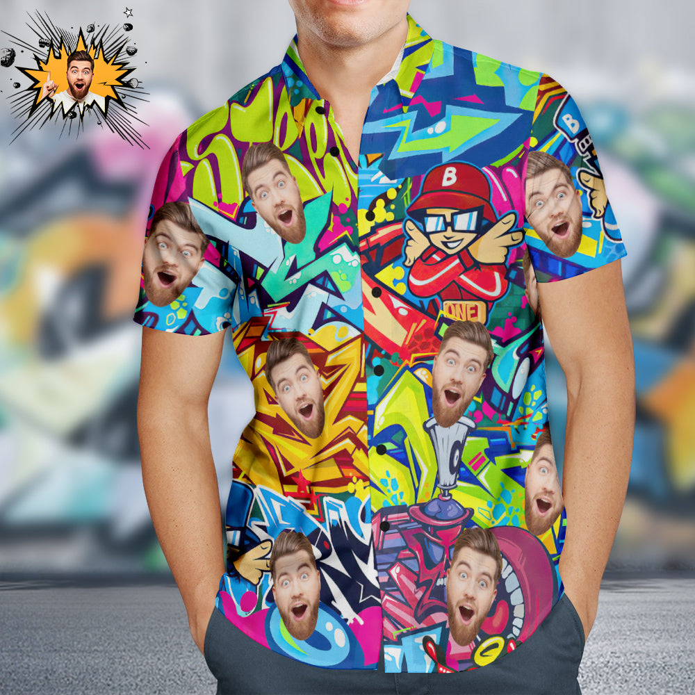 Camisas Hawaianas De Cara Personalizada Camisa Colorida Personalizada Estilo Hip Hop Con Graffiti