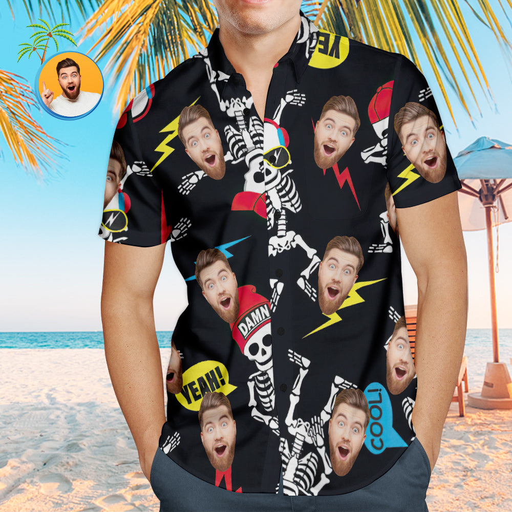 Camisas Hawaianas De Cara Personalizada Camisa Personalizada Estilo Hip Hop Esqueleto