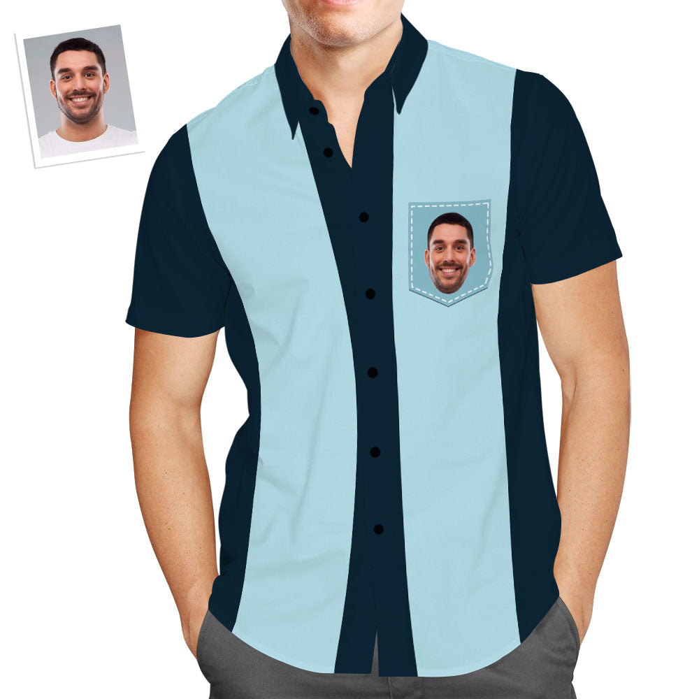 Camisas De Bolos Para Hombre Con Cara Personalizada, Camisas Hawaianas De Estilo Rayado Clásico Retro De Los Años 50 Para Hombres